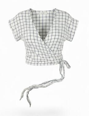 Free People Windowpane Plaid Wrap Crop Top